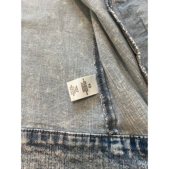 LOGO Lori Goldstein Vest Womens 10 Light Wash Denim Blue Jean Fringe Edges Plus - Picture 6 of 7